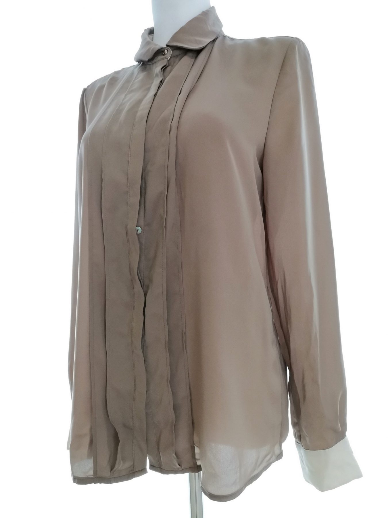 Mango Stl M Färg Beige Krage Knäppt Blus Långärmad