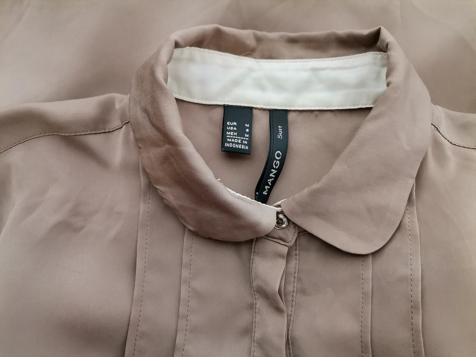 Mango Stl M Färg Beige Krage Knäppt Blus Långärmad