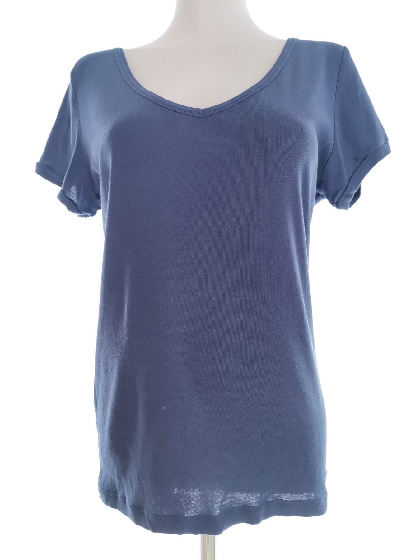 Laura ashley Stl L Färg Blå V-ringning T-shirt Kortärmad Material Bomull 100%