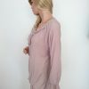 Cream Stl 38 Färg Pudrig Rosa Rund urringning Popover Tunika Blus Långärmad Material Bomull