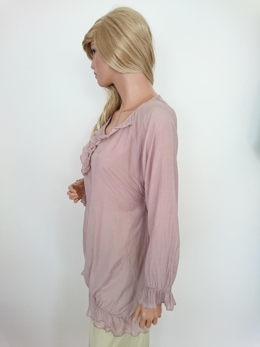 Cream Stl 38 Färg Pudrig Rosa Rund urringning Popover Tunika Blus Långärmad Material Bomull