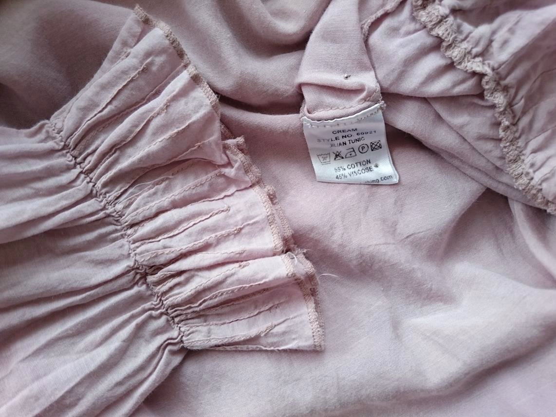 Cream Stl 38 Färg Pudrig Rosa Rund urringning Popover Tunika Blus Långärmad Material Bomull