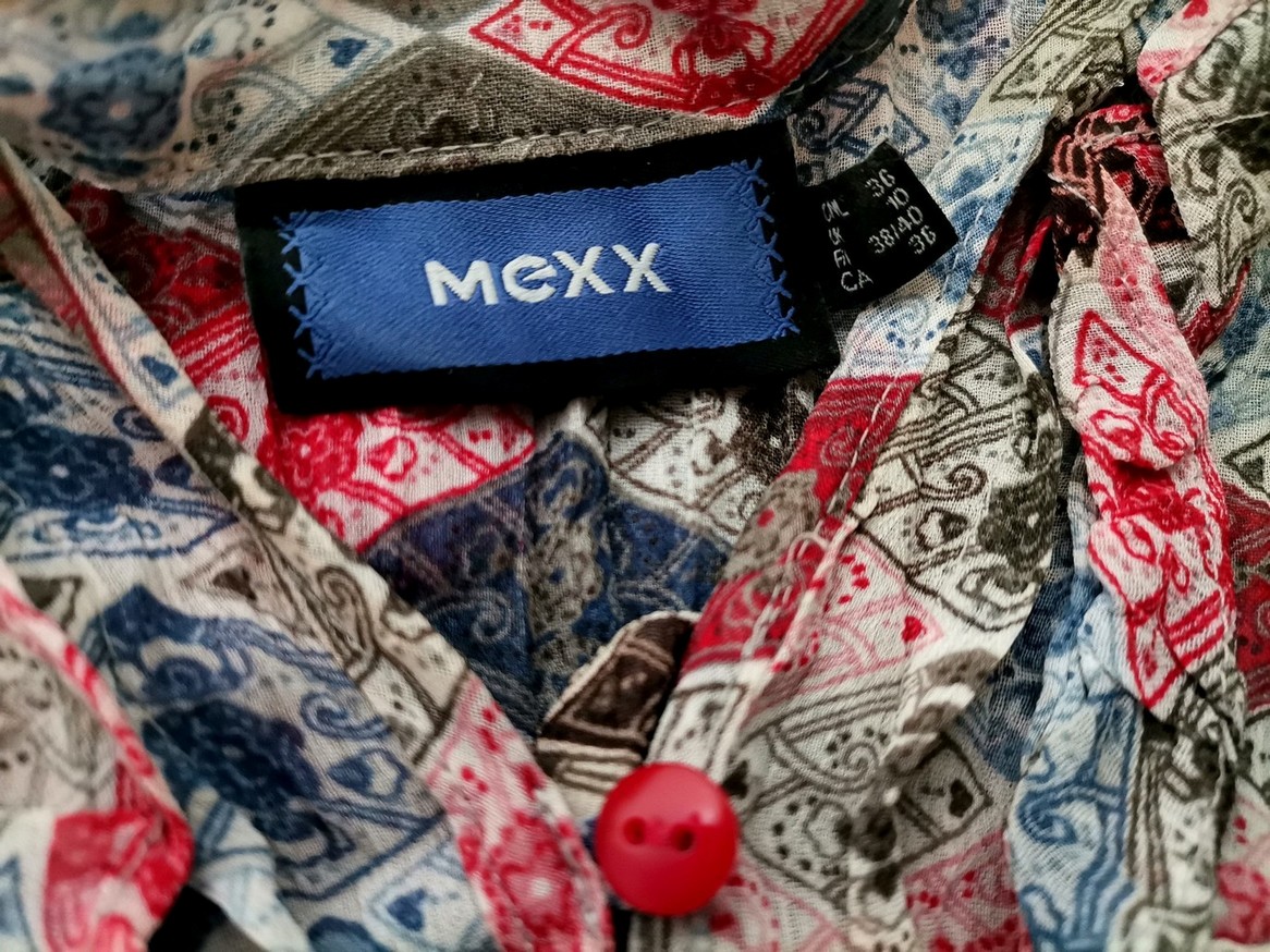 Mexx Stl 36 Färg Färgglad Krage Knäppt Blus Kortärmad