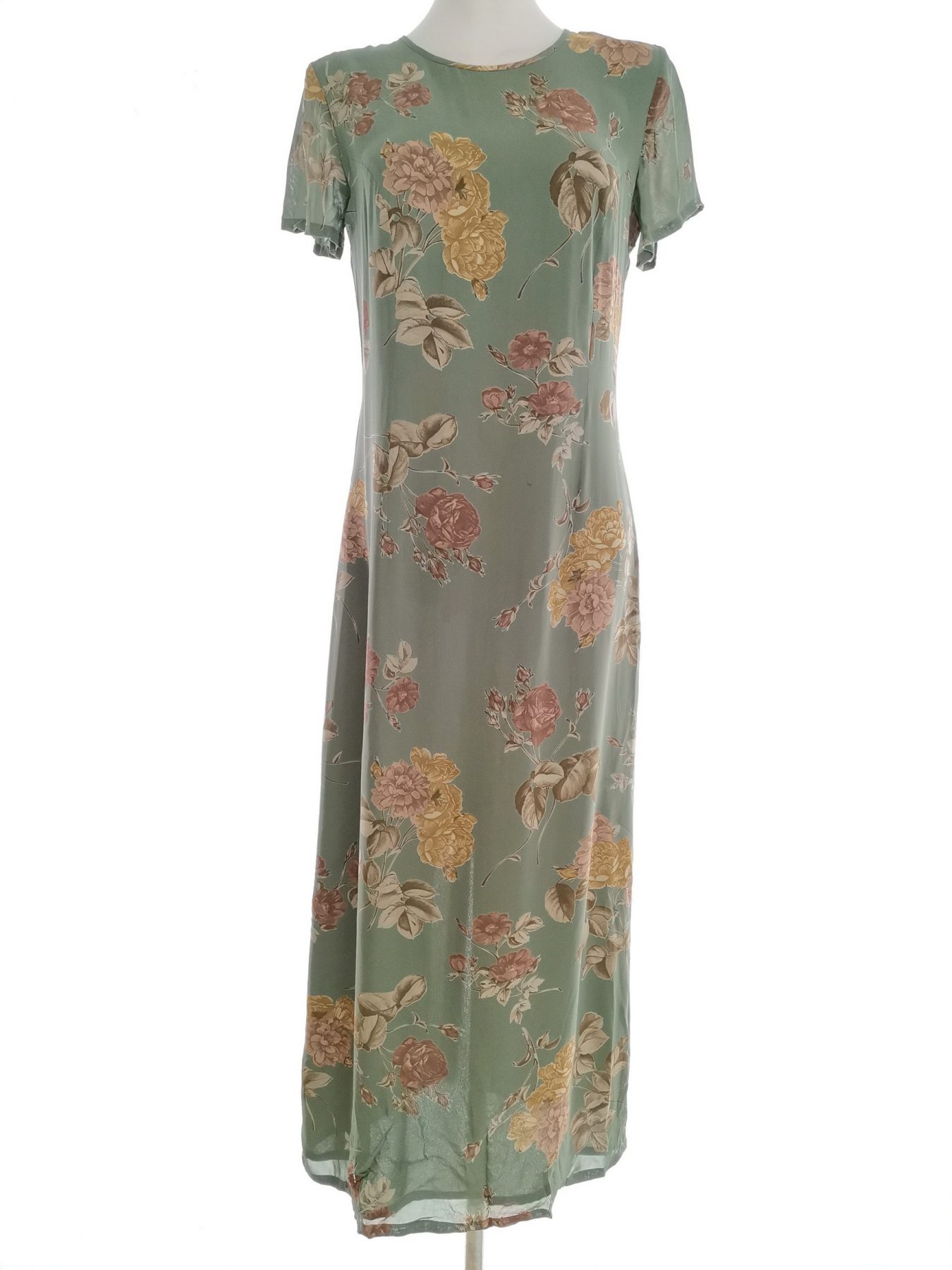 Laura ashley Stl 8 (34) Färg Khaki Rund hals Maxi Klänning Kortärmad Lång Material Viskos 100%