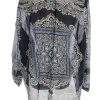 Carla F Stl S Färg Marinblå Damast Paisley Keyhole Crew Neck Blus ärm 3/4 Material Bomull 100%