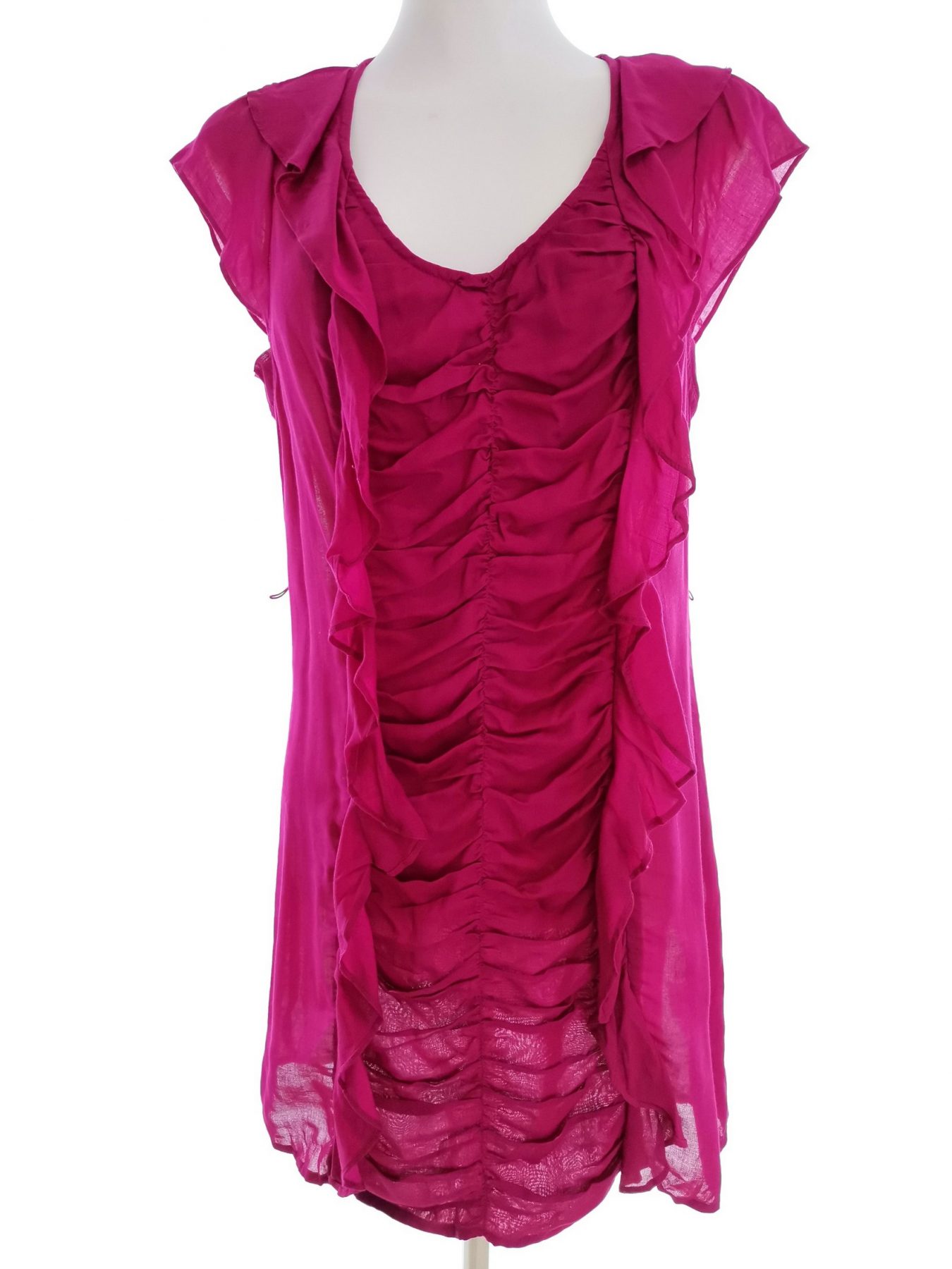 fei Stl 0 (34) Färg Fuchsia V-ringning Mini Klänning Kortärmad Kort Material Rayon 100%