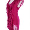 fei Stl 0 (34) Färg Fuchsia V-ringning Mini Klänning Kortärmad Kort Material Rayon 100%