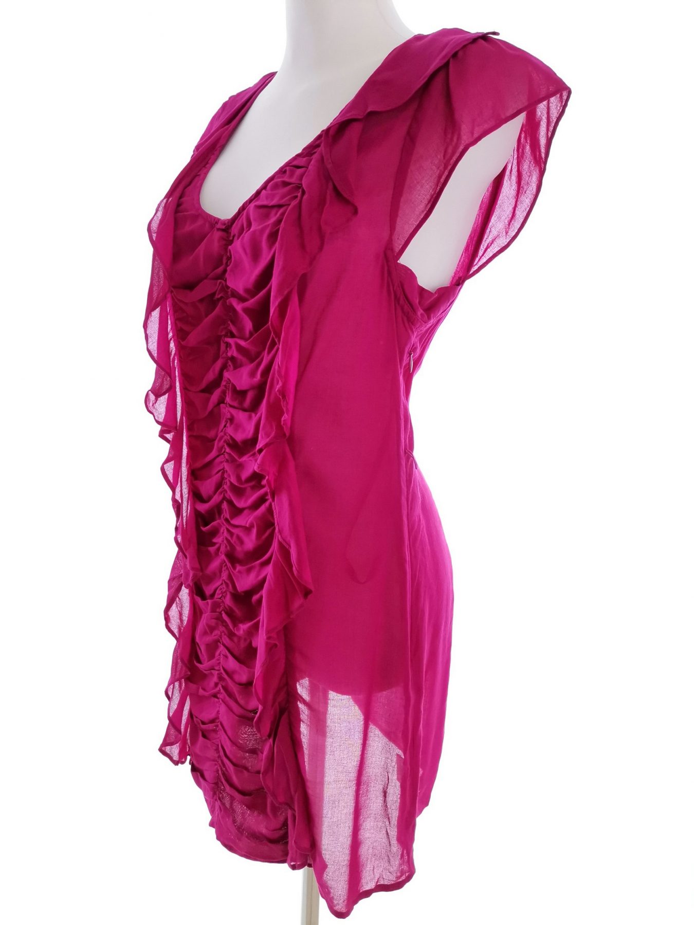 fei Stl 0 (34) Färg Fuchsia V-ringning Mini Klänning Kortärmad Kort Material Rayon 100%