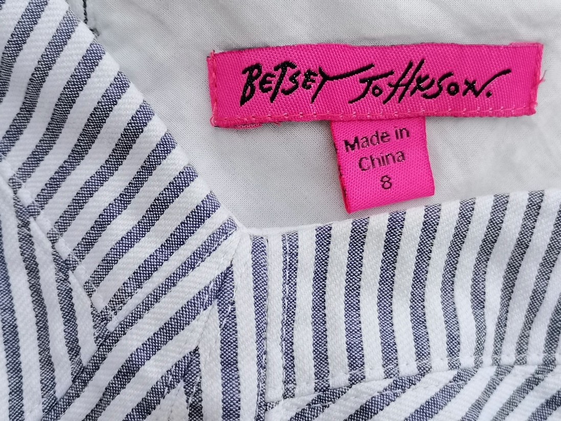 Betsey Johnson Stl 8 (36) Färg Grå Ränder Hjärtformad Sommar Klänning Ärmlös Midi Material Bomull 100%