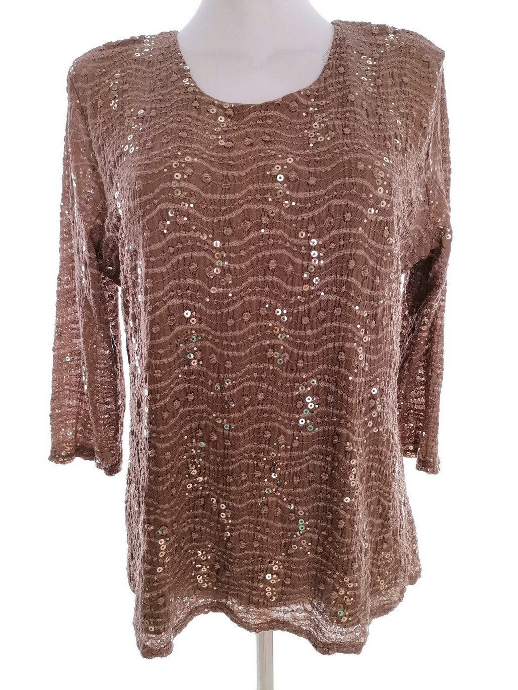 Forever By Michael Gold Stl L Färg Brun Rund urringning Blus ärm 3/4