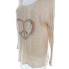 Vintage Stl M/L Färg Beige Rund urringning Tunika blus Långärmad Material Siden 100%