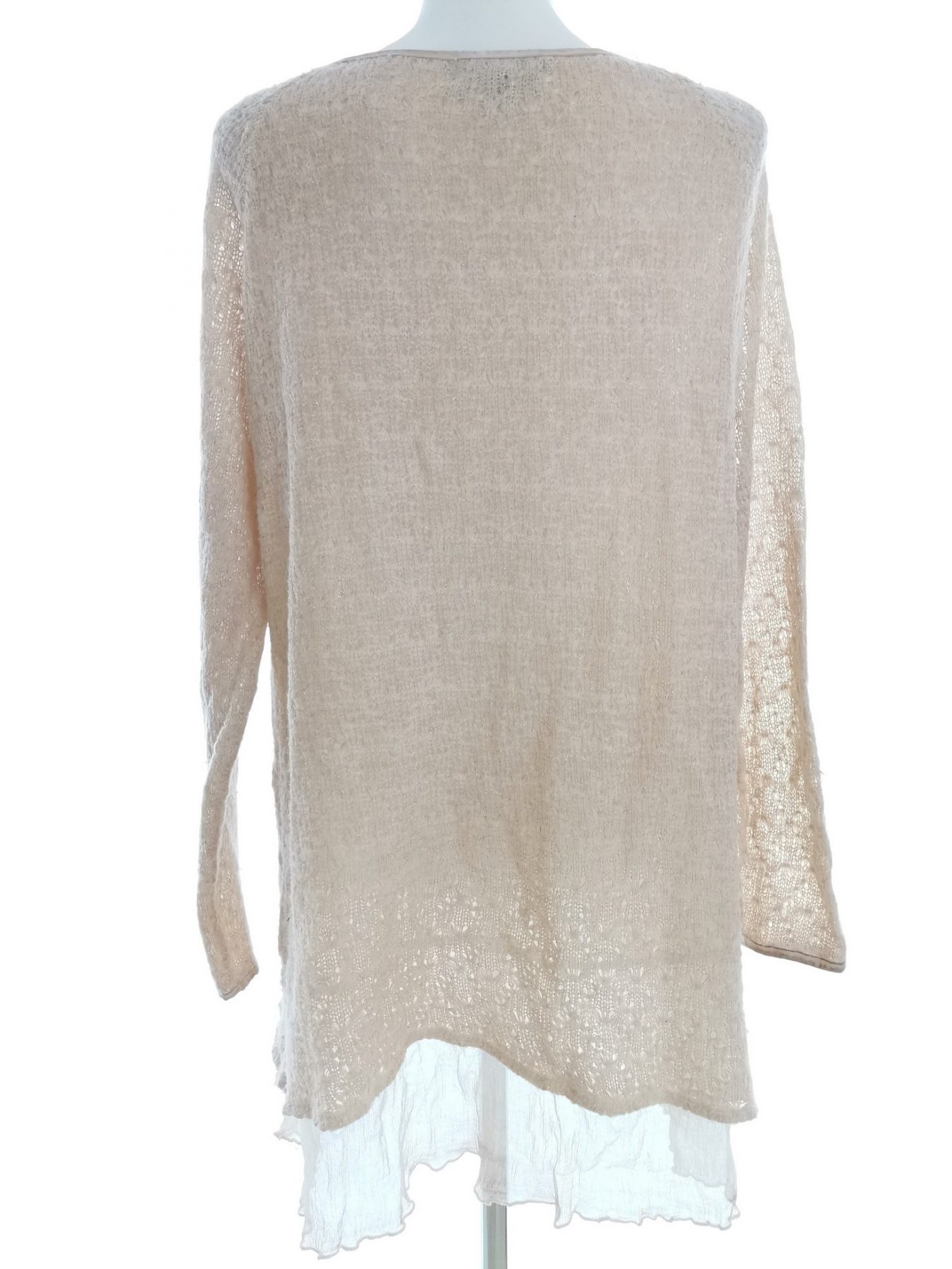 Vintage Stl M/L Färg Beige Rund urringning Tunika blus Långärmad Material Siden 100%