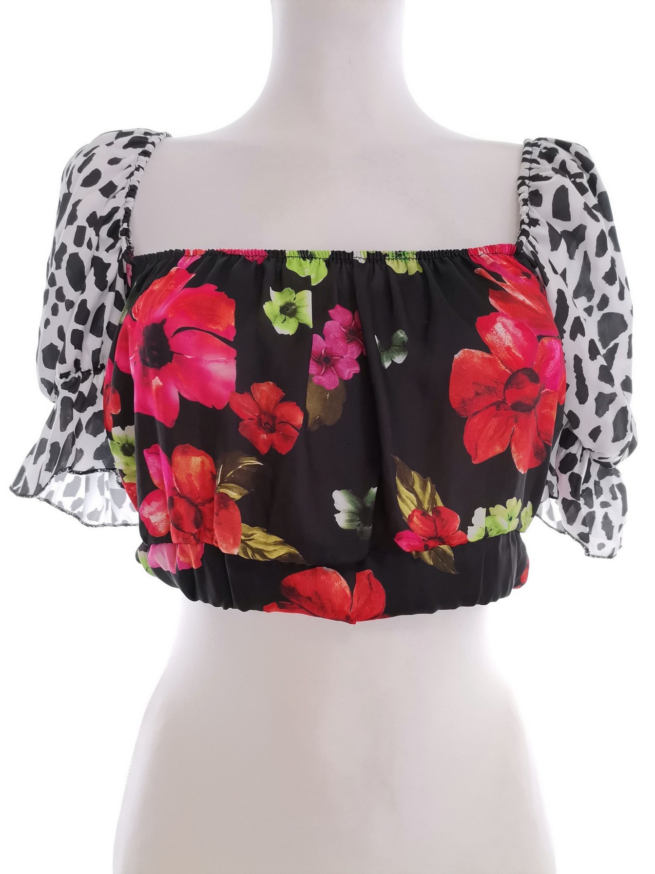 Boohoo Stl 8 (36) Färg Svart Kvadratisk urringning Crop Top Blus Kortärmad