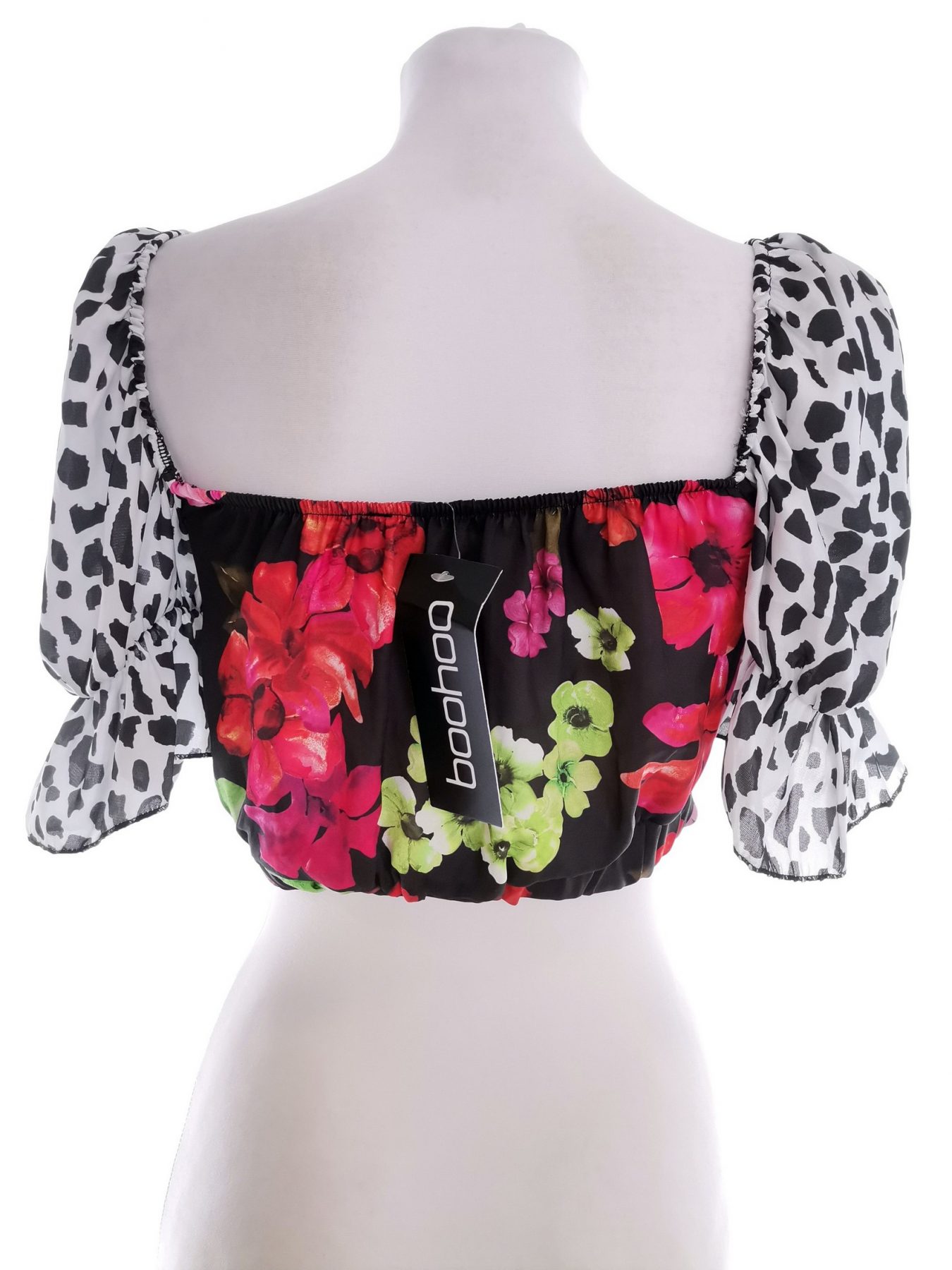 Boohoo Stl 8 (36) Färg Svart Kvadratisk urringning Crop Top Blus Kortärmad