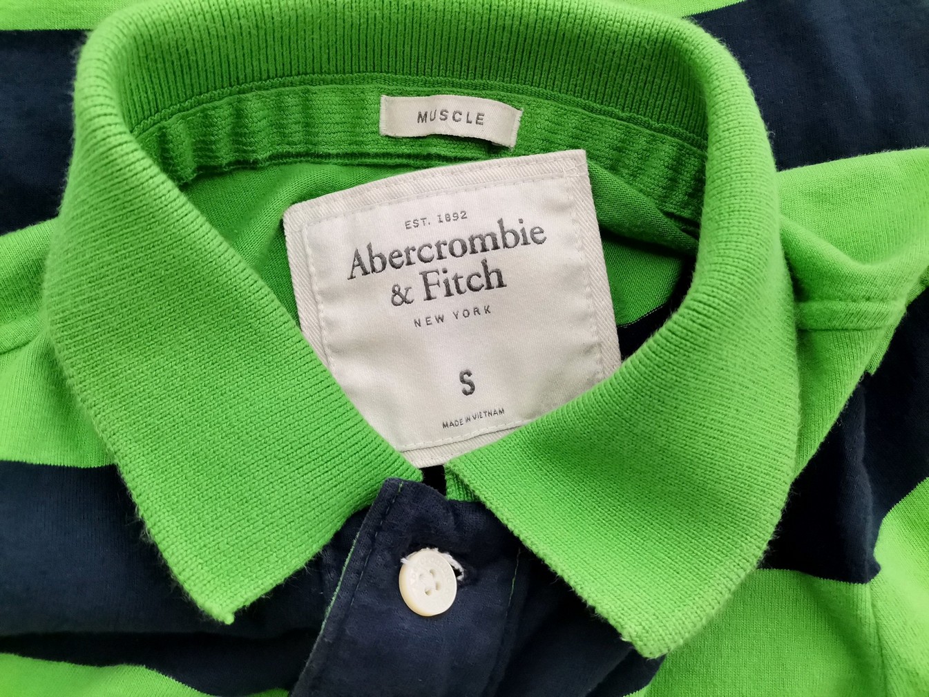 ABERCROMBIE & FITCH Stl S Färg Grön Ränder Krage Herr Polo Kortärmad Material Bomull 100%