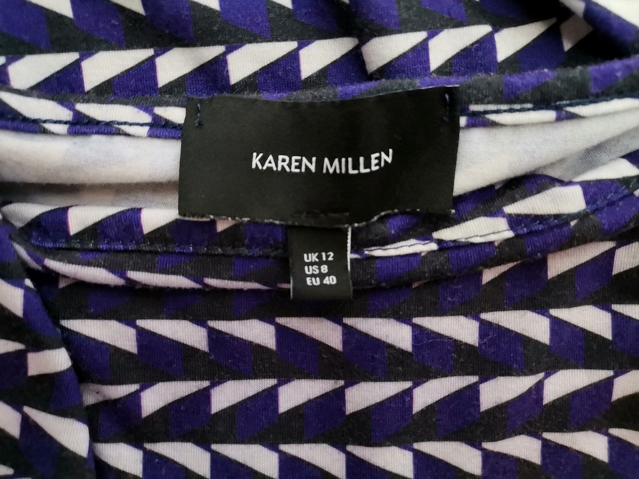 Karen MILLEN Stl 12 (40) Färg Lila Geometrisk Kvadratisk urringning Blus Kortärmad