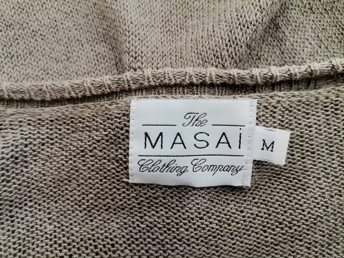 The Masai Stl M Färg Khaki Rund urringning Lång öppen kofta Långärmad Material Lin Finstickat