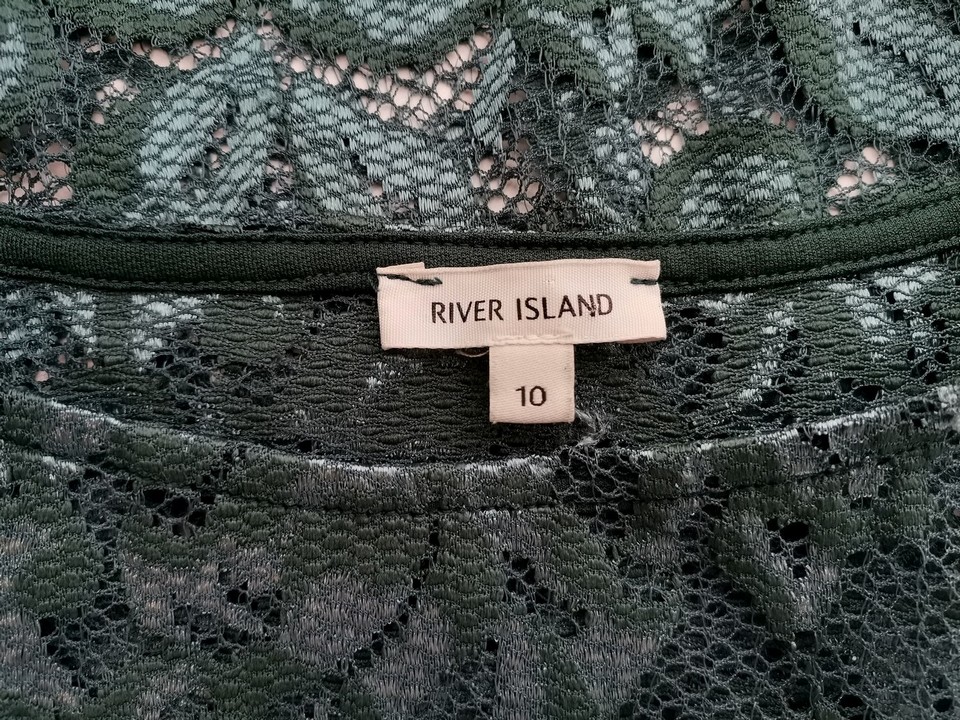 River island Stl 10 (36) Färg Smaragdgrön Floral Blad Rund hals Blus ärm 3/4