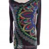 DESIGUAL Stl S Färg Marinblå Paisley Draperad Tunika blus Långärmad Material Viskos