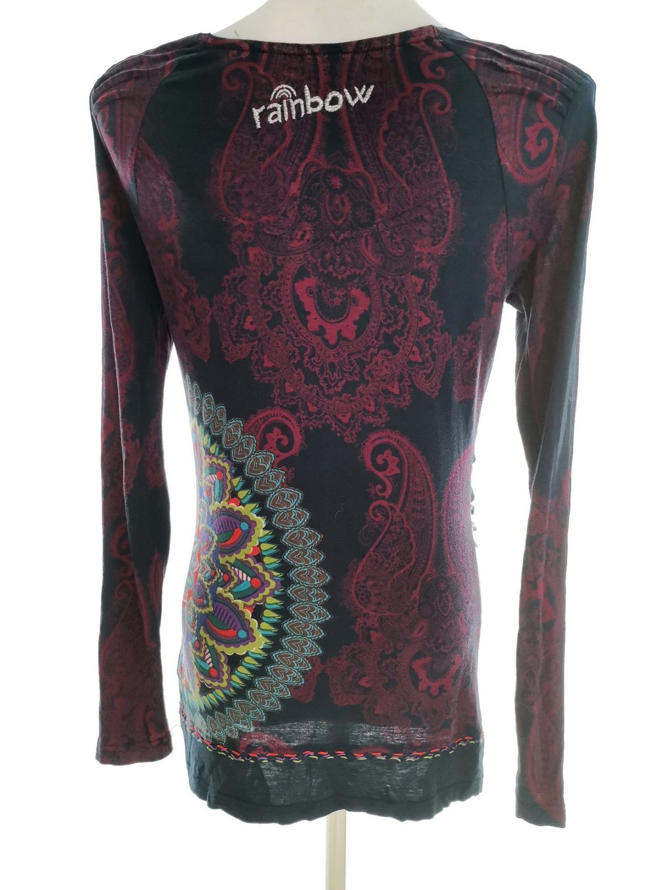 DESIGUAL Stl S Färg Marinblå Paisley Draperad Tunika blus Långärmad Material Viskos