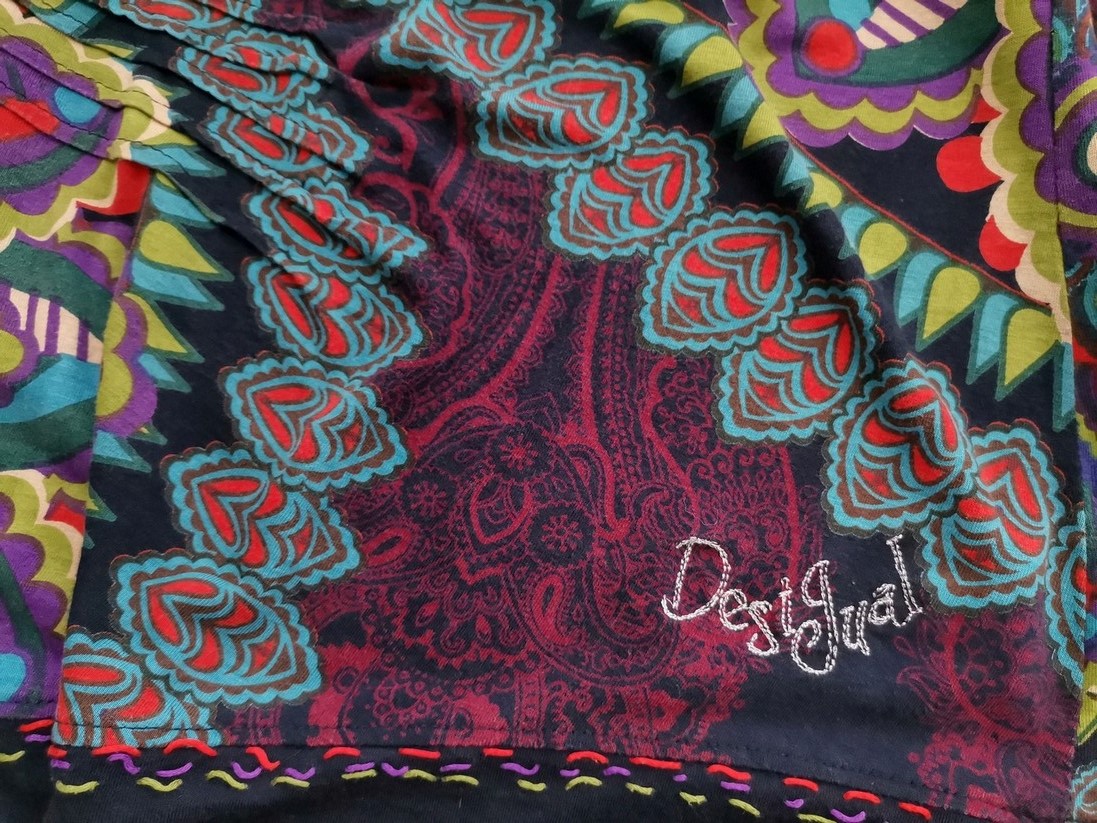 DESIGUAL Stl S Färg Marinblå Paisley Draperad Tunika blus Långärmad Material Viskos