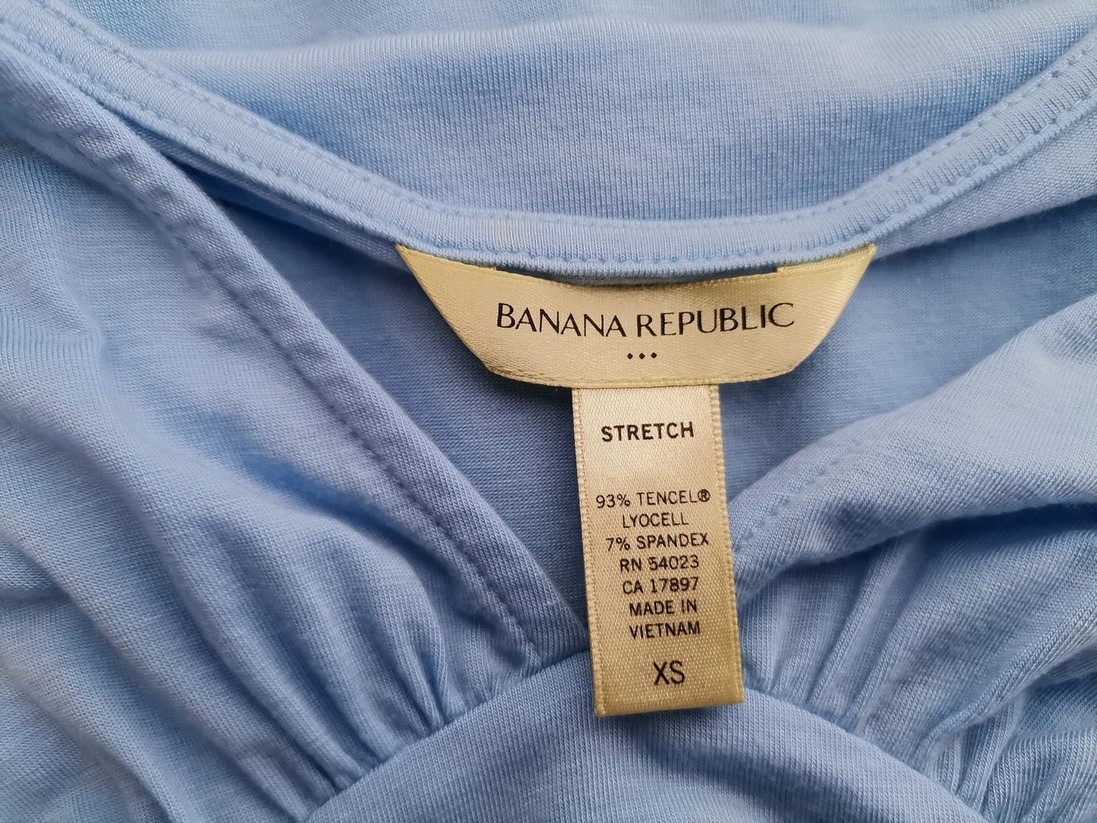 Banana Republic Stl XS Färg Blå V-ringning Peplum Blus Kortärmad Material Tencel