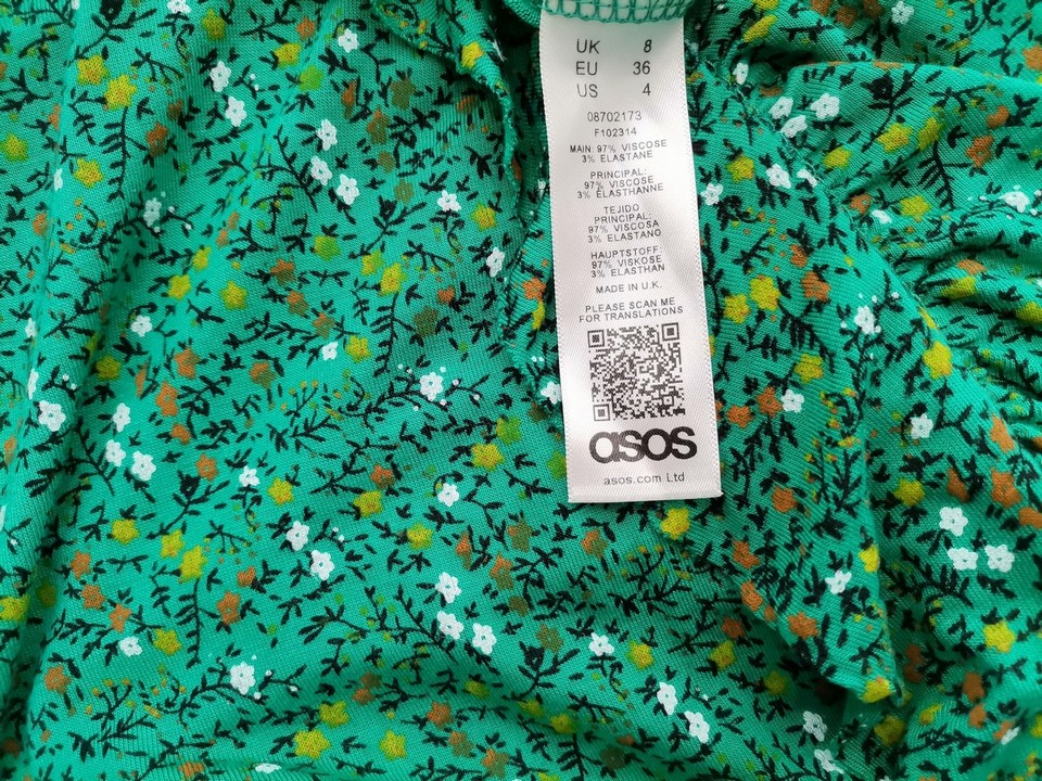 ASOS Stl 8 (36) Färg Grön V-ringning Maxi Klänning Kortärmad Lång Material Viskos