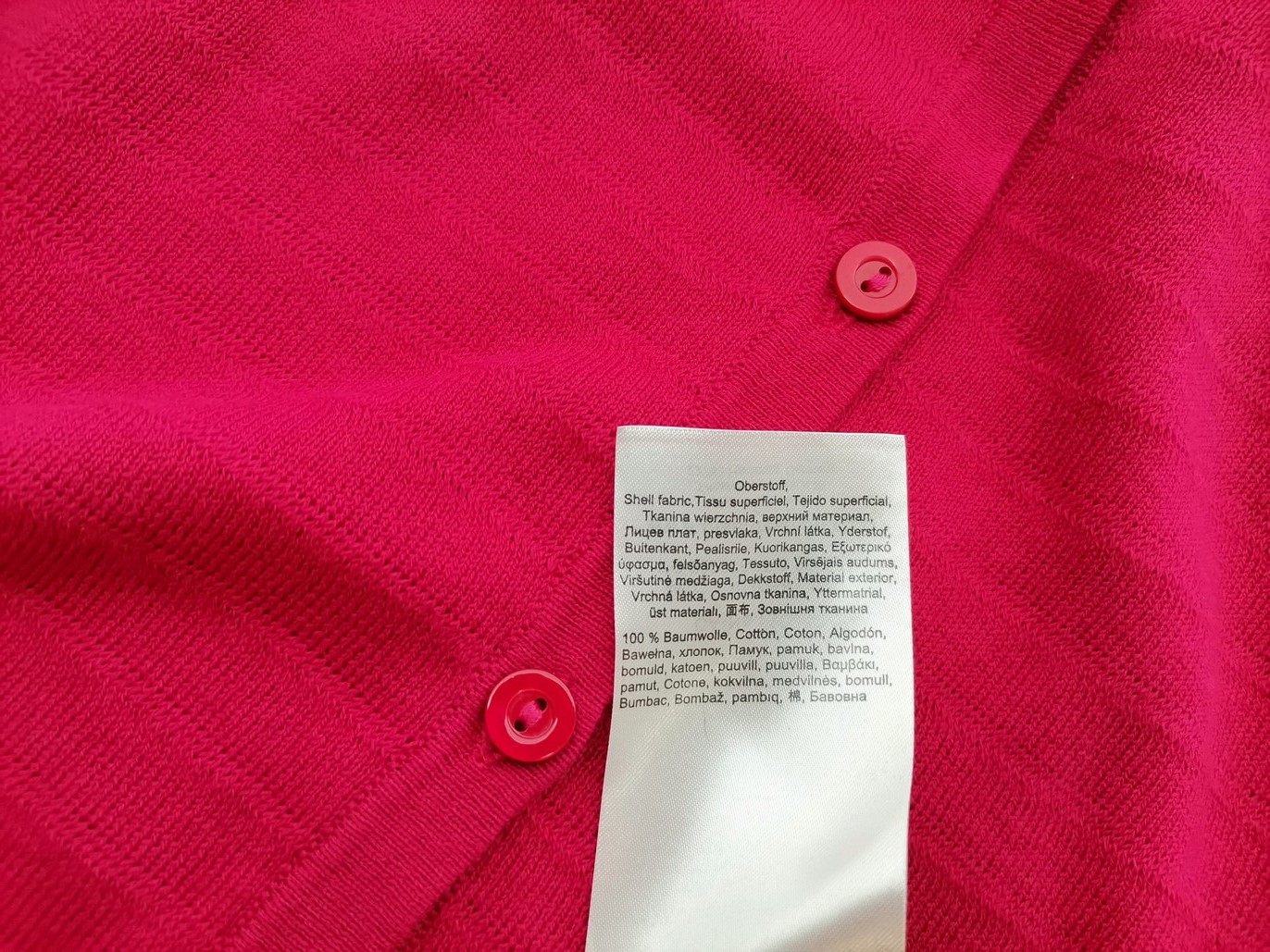 Olsen Stl 34 Färg Fuchsia Rund urringning Lång knäppt kofta Långärmad Material Bomull 100% Finstickat