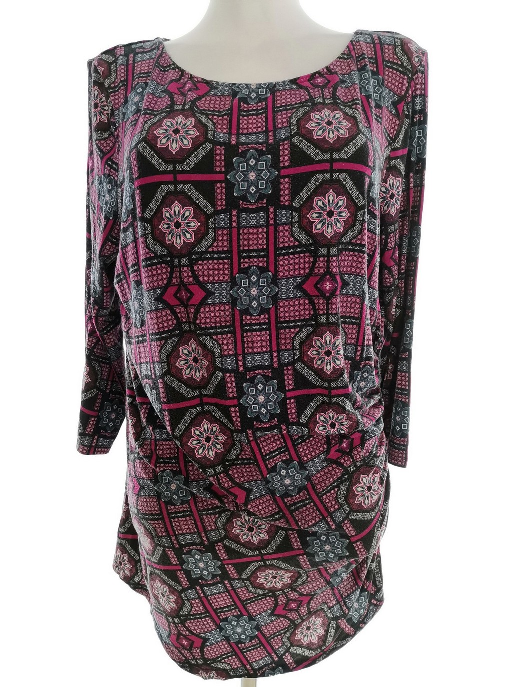 Dunnes Stl 16 (44) Färg Rosa Geometrisk Rund urringning Tunika blus ärm 3/4 Material Viskos