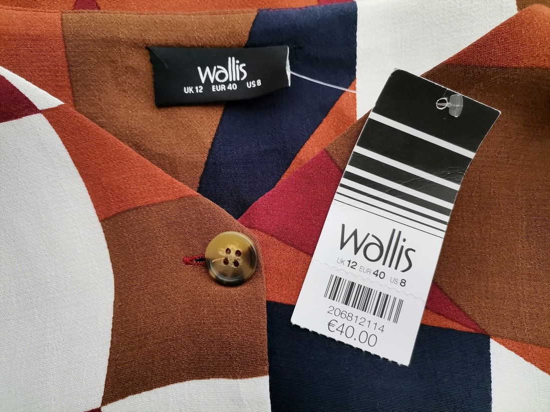 Wallis Stl 12 (40) Färg Brun Geometrisk V-ringning Knäppt Blus Kortärmad Material Viskos 100%