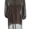 ZARA BASIC Stl M Färg Brun Rund urringning Popover Tunika Blus ärm 3/4 Material Ramie