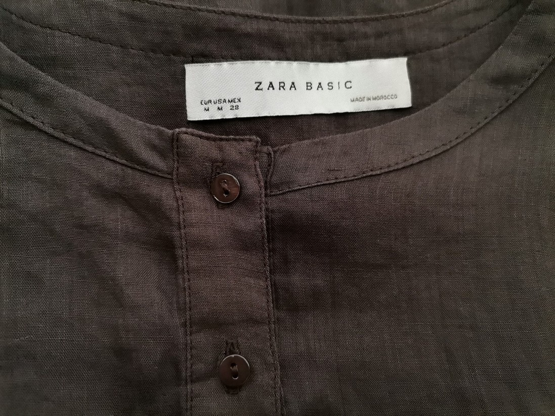 ZARA BASIC Stl M Färg Brun Rund urringning Popover Tunika Blus ärm 3/4 Material Ramie