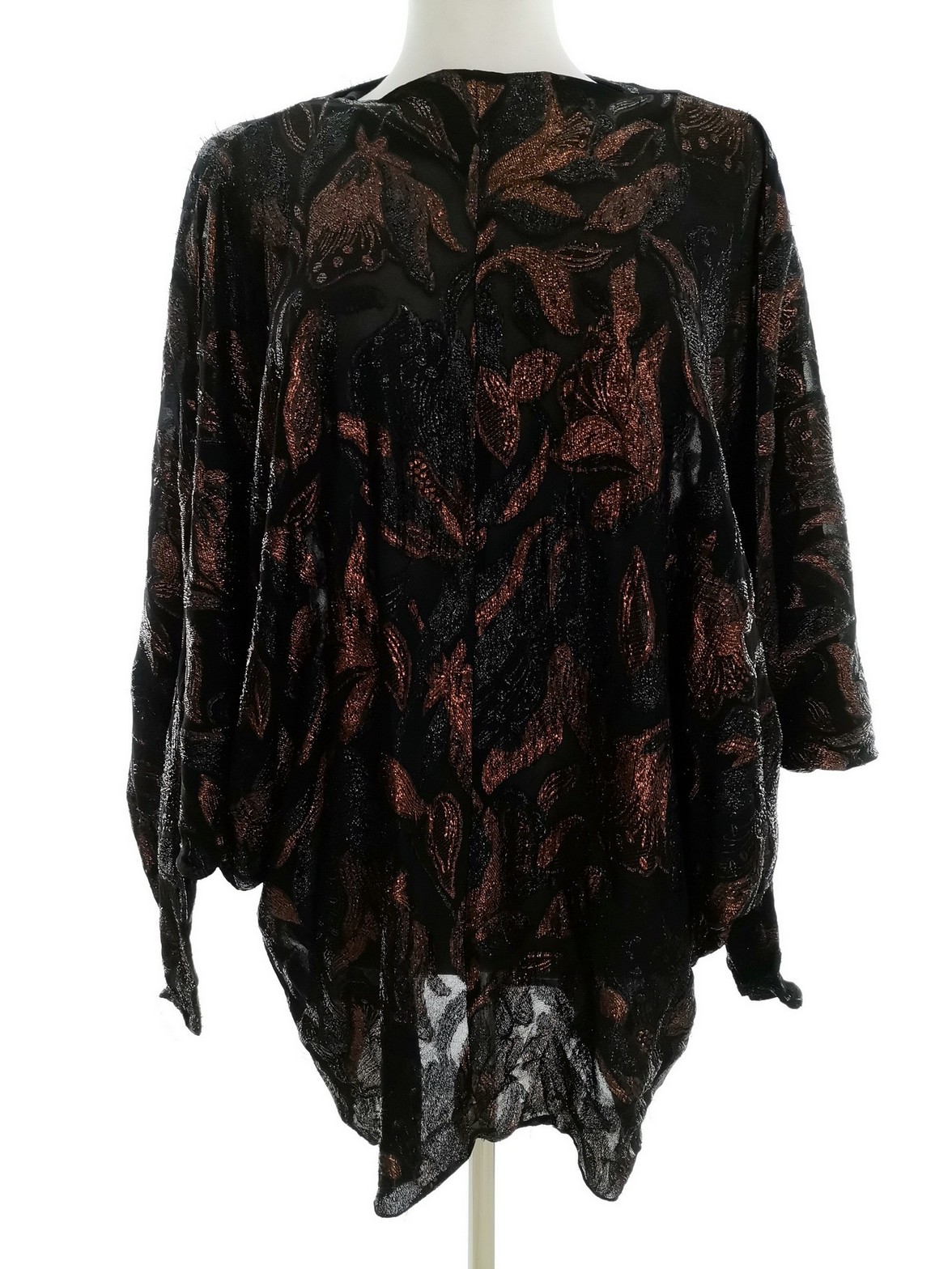 Frank Usher Stl 42 Färg Svart Floral Blad Båtringning Tunika blus Långärmad Material Rayon