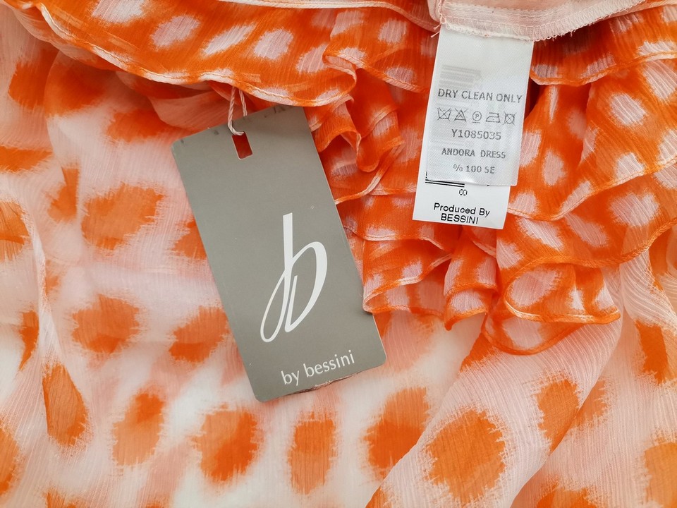 b by bessini Stl 36 Färg Orange Prickar Rund urringning Raka Klänningen Ärmlös Midi Material Siden 100%