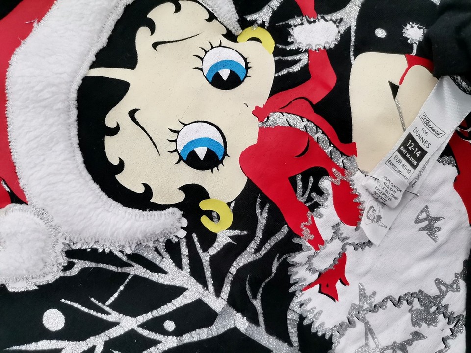 Betty Boop Stl 12/14 (40/42) Färg Svart Rund urringning Blus Långärmad Material Bomull 100%