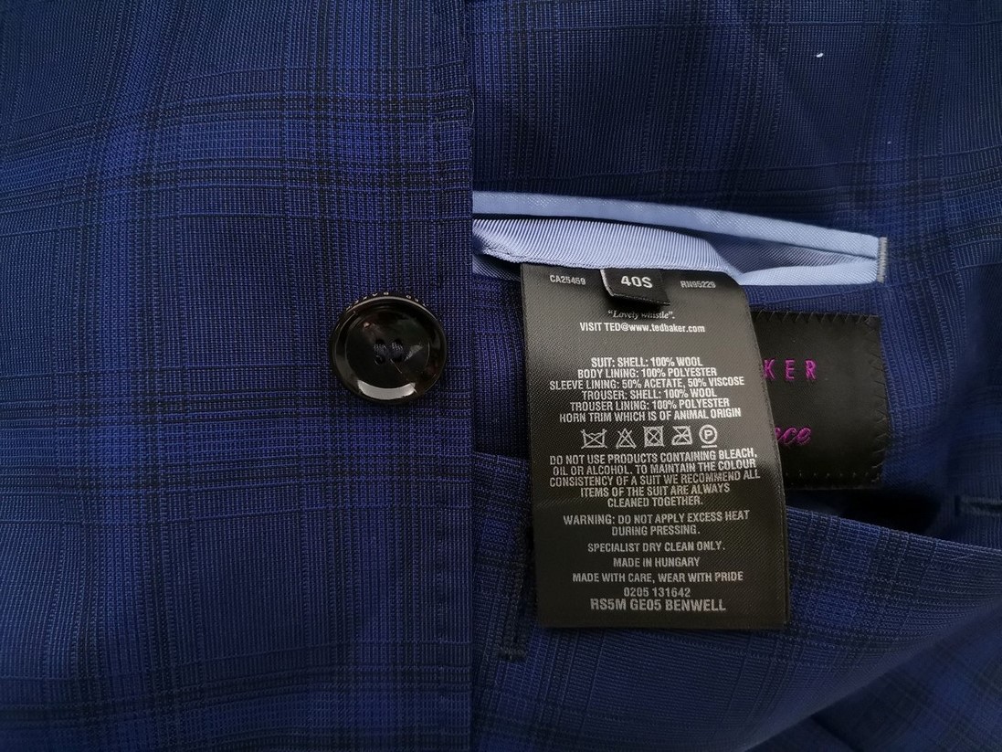 Ted Baker Stl 40 (S) Färg Blå Rutigt Herr Kavaj Långärmad Material Ull 100%