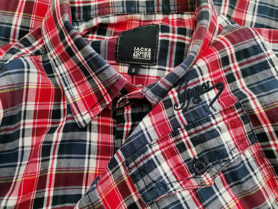 Jack & jones Stl S Färg Röd Rutigt Krage Herr skjorta, casual Kortärmad