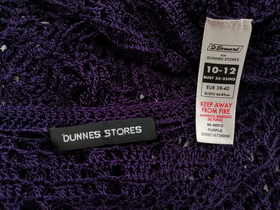 Dunnes Stl 10/12 (38/40) Färg Lila V-ringning Koftbolero ärm 3/4 Material Viskos 100% Öppet stickat