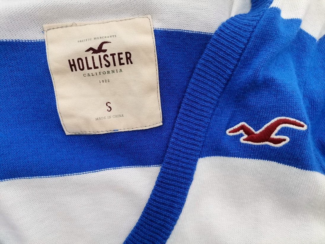 Hollister Stl S Färg Vit Ränder V-ringning Lång knäppt kofta ärm 3/4 Material Bomull