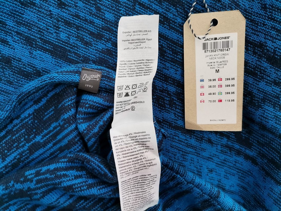 Jack & jones Stl M Färg Blå Herr Tröja Långärmad Material Bomull 100%