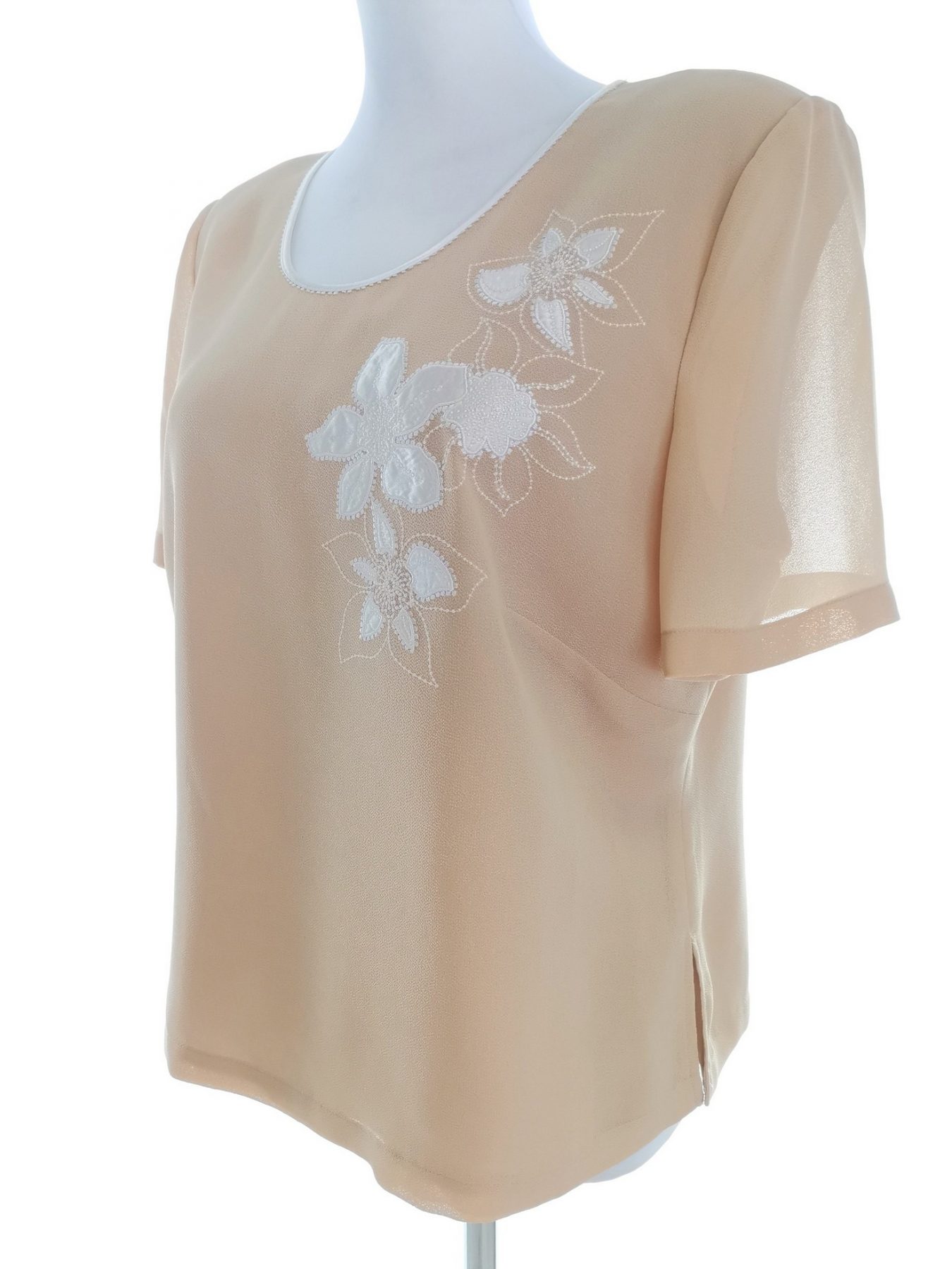 Jacques Vert Stl 40 Färg Beige Rund urringning Blus Kortärmad