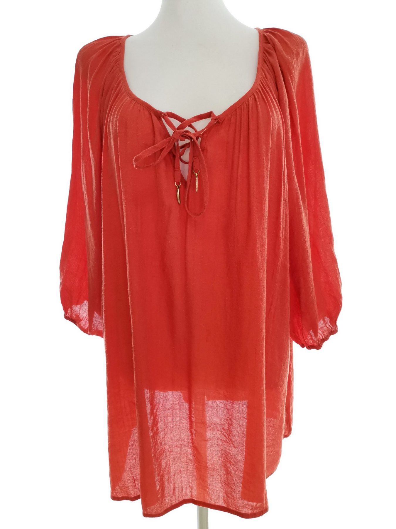 XLNT Stl 2XL Färg Orange U-ringning Tunika blus ärm 3/4 Material Viskos