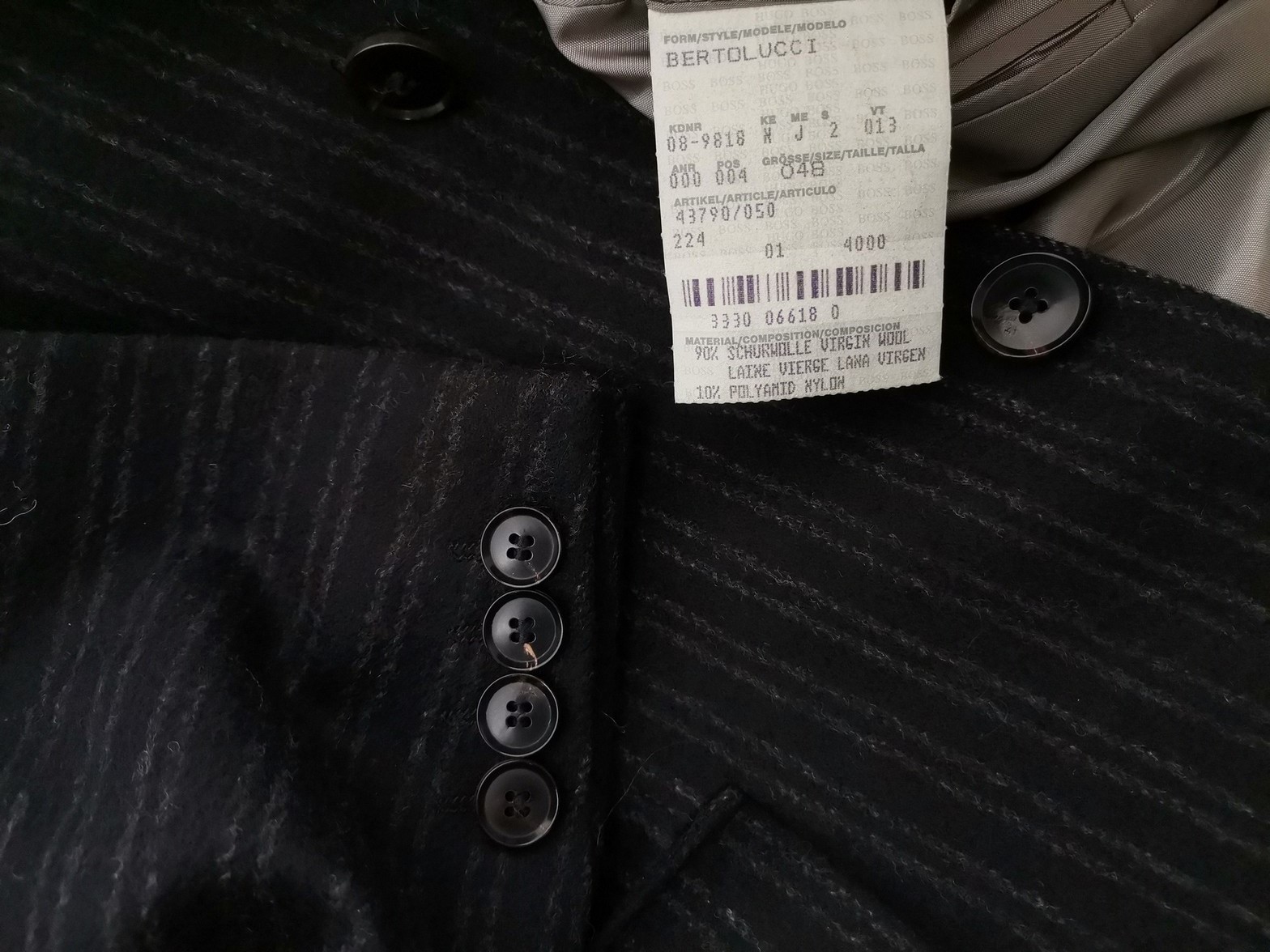 Hugo Boss Stl 48 (XL) Färg Svart Ränder Herr Kavaj Långärmad Material Lammull