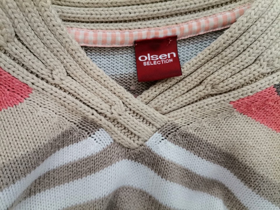 Olsen Stl 46/48 Färg Beige Ränder V-ringning Stickad Tunika Blus Långärmad