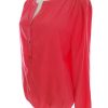 CAPPUCCINI Stl 42 Färg Rosa Split Crew Neck Popover Blus Knappar Långärmad Material Viskos