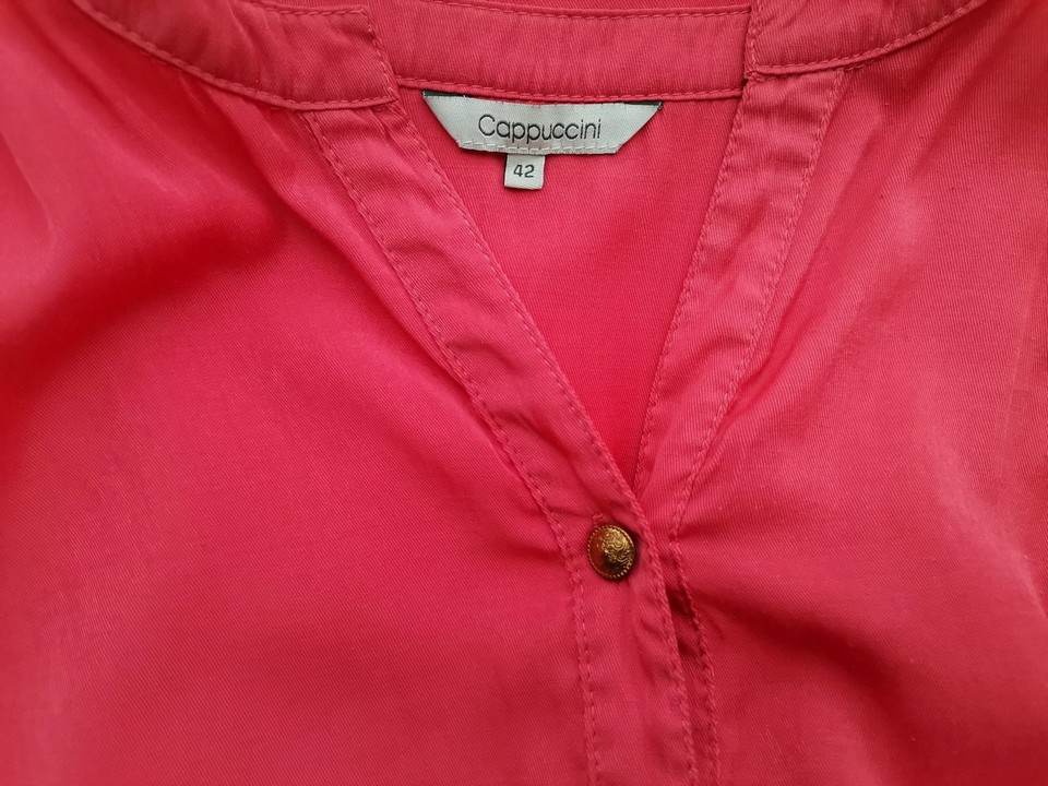 CAPPUCCINI Stl 42 Färg Rosa Split Crew Neck Popover Blus Knappar Långärmad Material Viskos