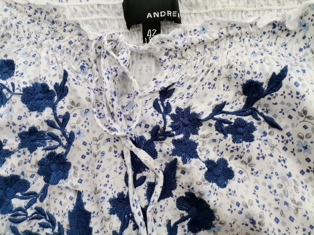 Andrea Stl 42 Färg Vit Keyhole Crew Neck Blus ärm 3/4 Material Viskos 100%