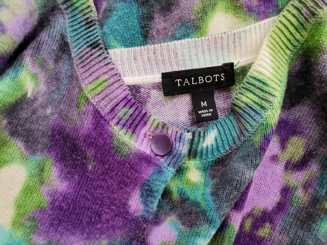 Talbots Stl M Färg Lila Rund urringning Lång knäppt kofta Långärmad Material Bomull Finstickat