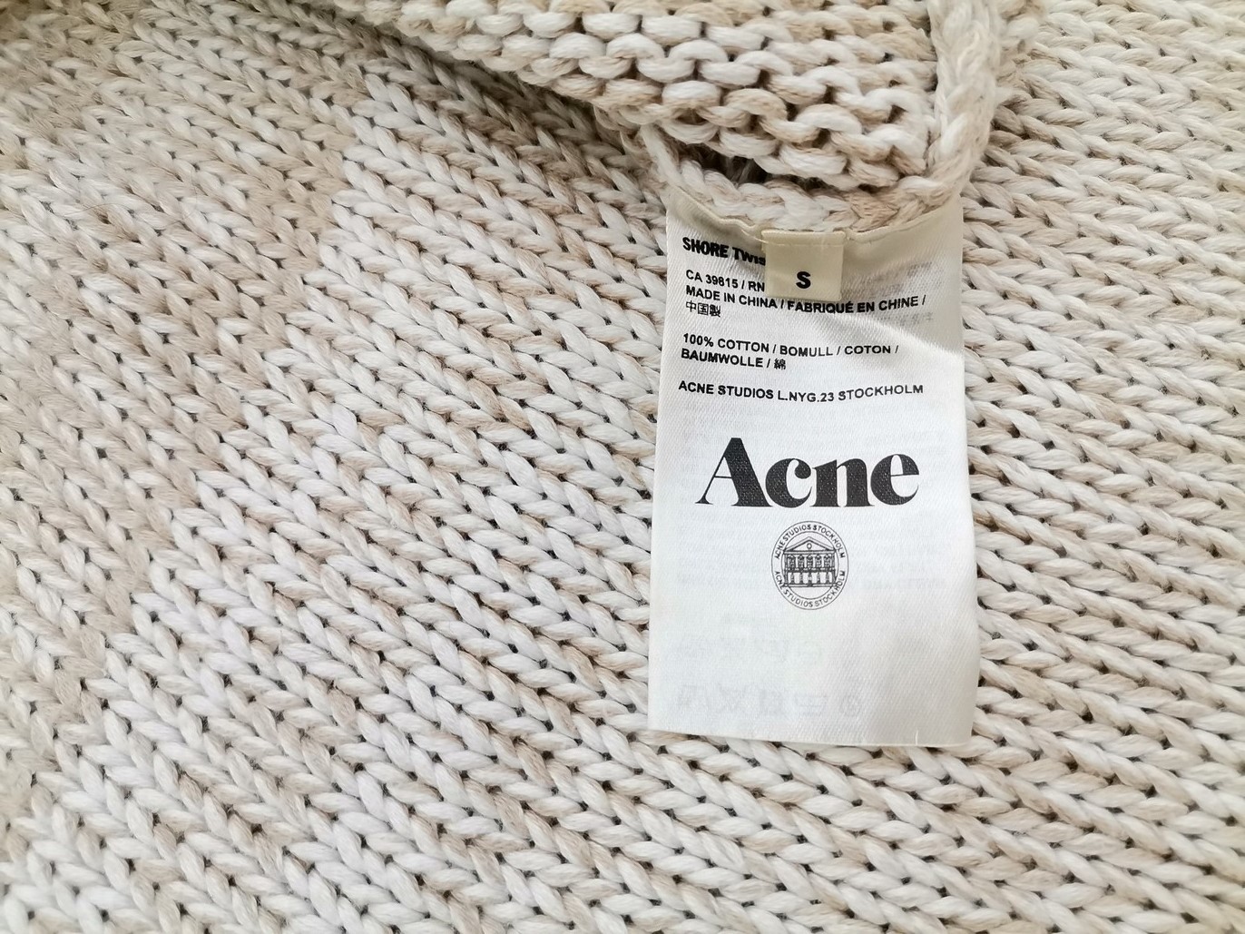 ACNE Studios Stl S Färg Elfenben Rund urringning Stickad Klänning Långärmad Knälängd Material Bomull 100%