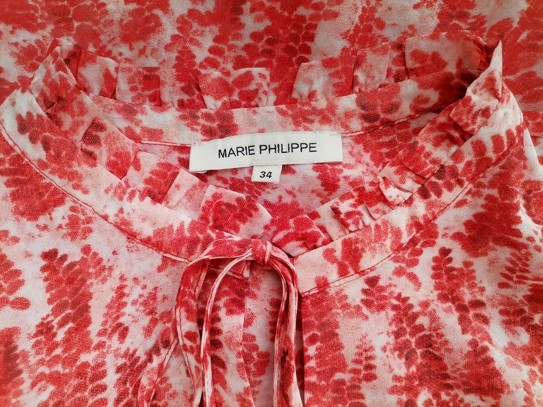 Marie Philippe Stl 34 Färg Röd Floral Blad Keyhole Crew Neck Blus Långärmad